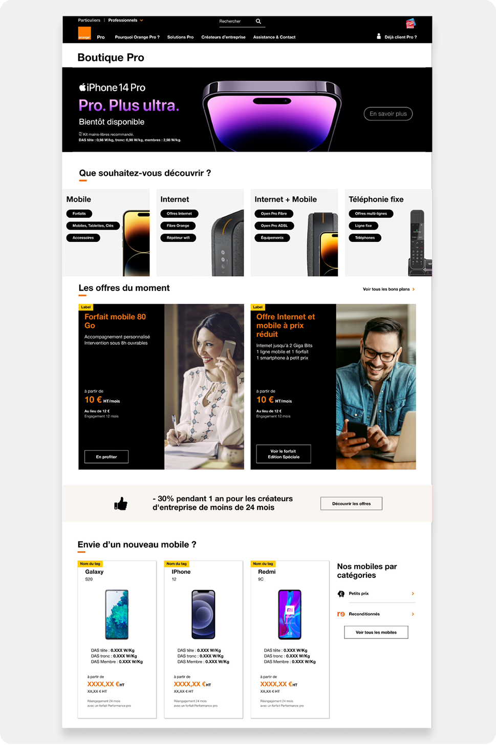  Page d'accueil du site Orange Pro boutique 