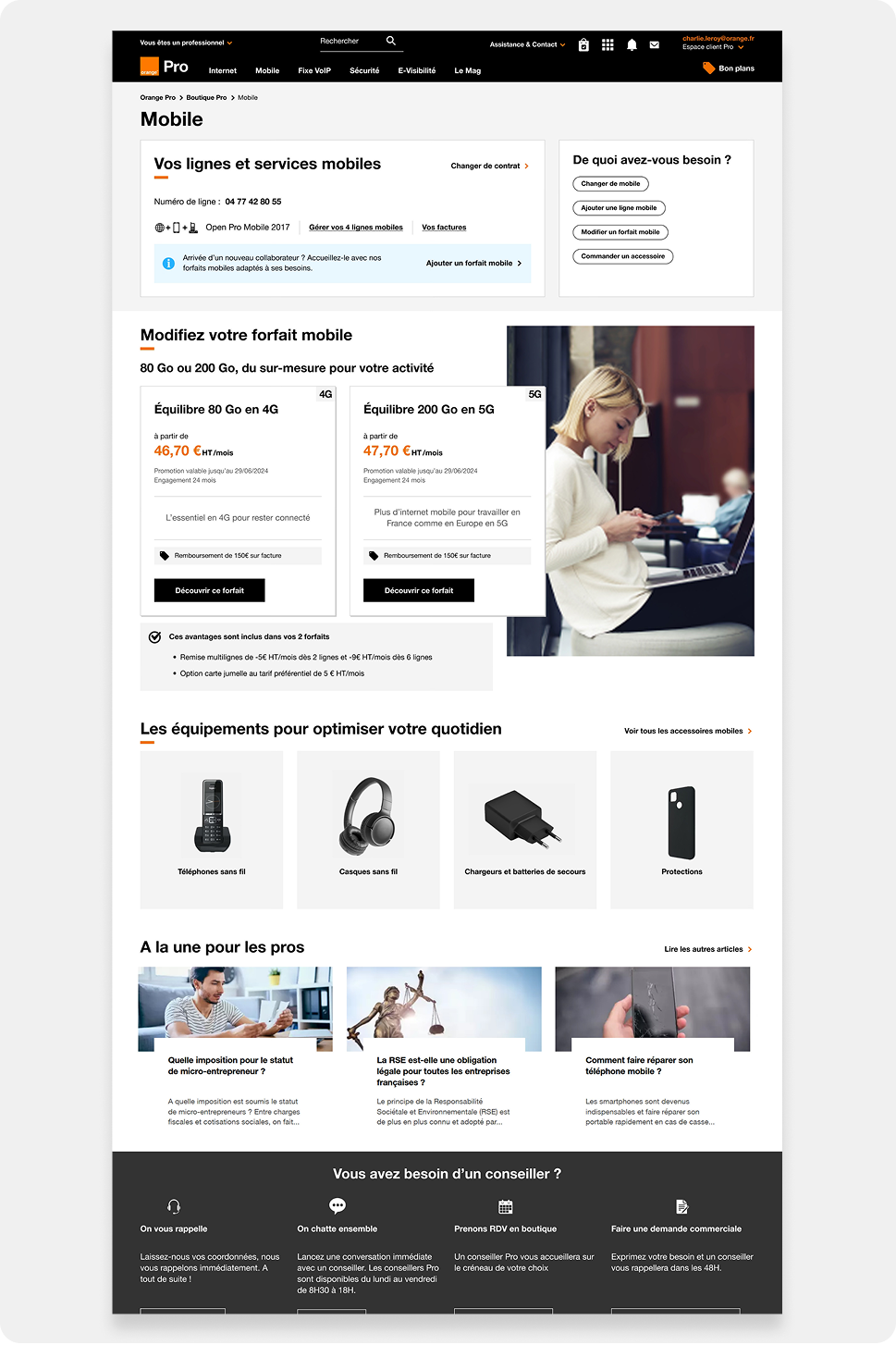  Page d'accueil du site Orange Pro client Open 