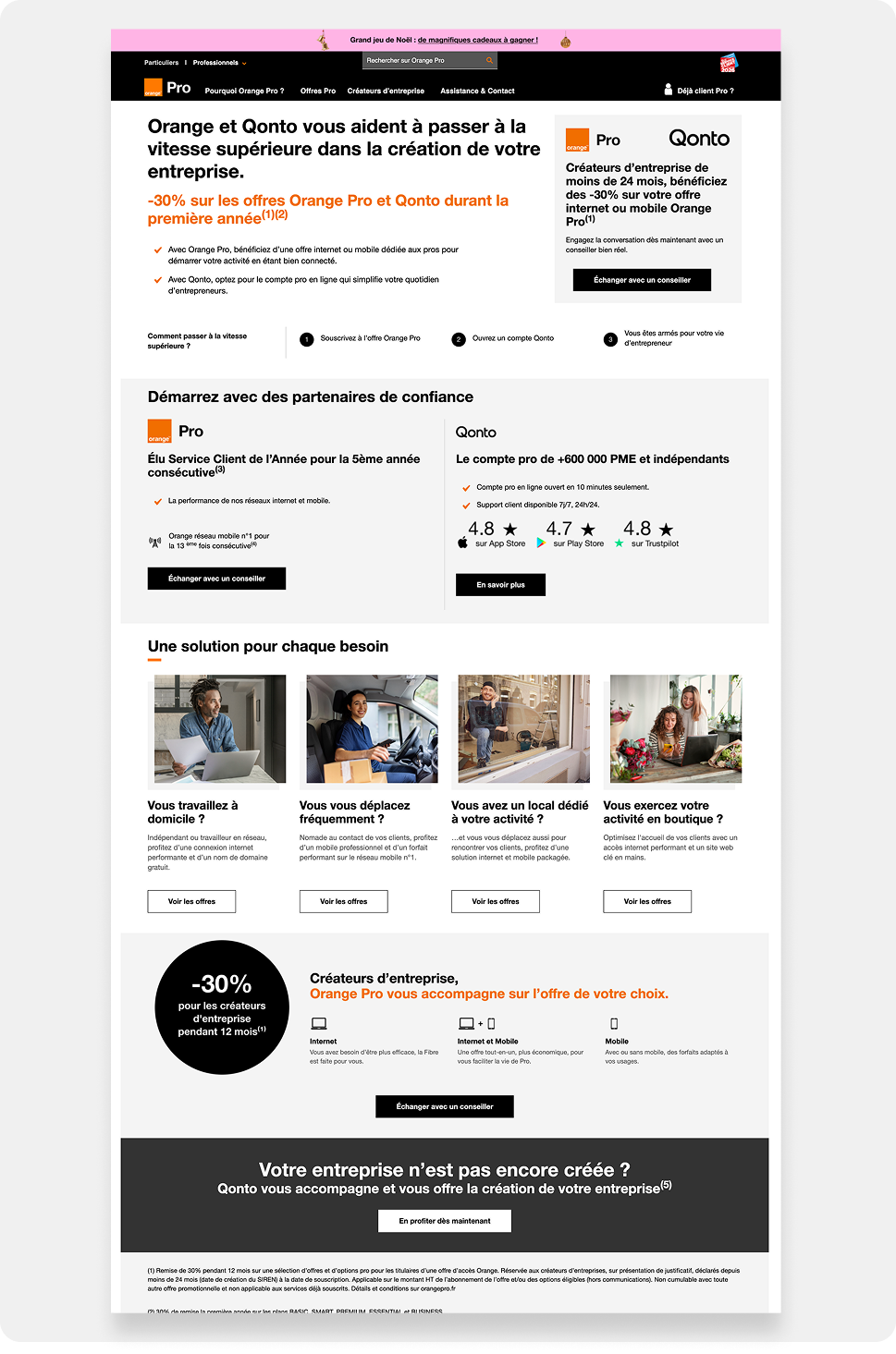  Page d'accueil du site Orange Pro Mobile 